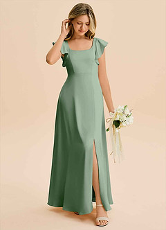 Azazie Bondi Junior Matcha A-Line Side Slit Stretch Satin Dress image3