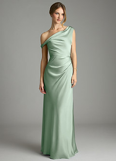 Azazie Emerson Bridesmaid Dresses Agave Mermaid Off the Shoulder Stretch Satin Dress image4
