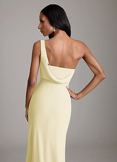 Azazie Madelyn Vestidos de damas de honor Vestido de Sorbete De Limón de Gasa de Corte Sirena Convertible con Hombro unilateral image9