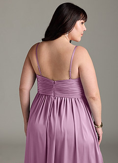 Azazie Alia Bridesmaid Dresses Wisteria A-Line Pleated Stretch Satin Dress image15