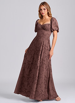 Azazie Mirian Bridesmaid Dresses Espresso A-Line Sweetheart Neckline Floral Burnout Dress image3