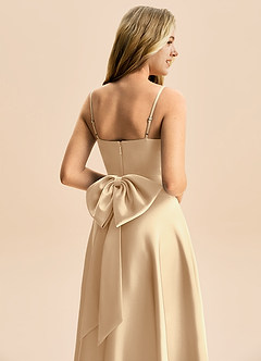 Azazie Rumi Junior Abito A-Line in Raso Elasticizzato Plissettato Champagne image6