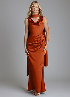 Azazie Tallie Bridesmaid Dresses Burnt Orange Mermaid Pleated Stretch Satin Dress image5