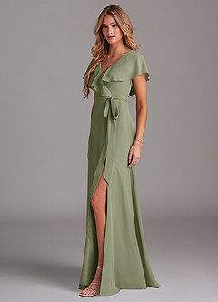 Azazie Lainey Bridesmaid Dresses Pistachio A-Line with Pockets Chiffon Dress image4