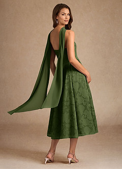 Azazie Lorain Mother of the Bride Dresses Olive A-Line Pleated Floral Burnout Dress image6