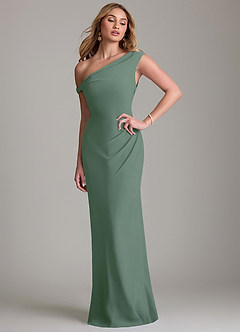 Azazie Emerson Bridesmaid Dresses Eucalyptus Sheath Off the Shoulder Chiffon Dress image1