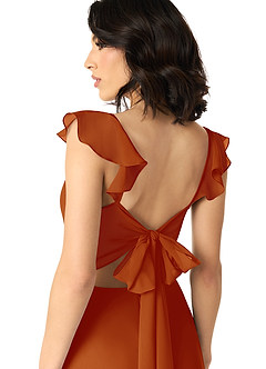 Azazie Everett Bridesmaid Dresses Paprika A-Line V-neck Ruched Chiffon Dress image5
