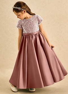 Azazie Cashew Robe Demoiselle D'honneur Fillette Robe Princesse en Mat Satiné avec manches Rose De Cèdre image5
