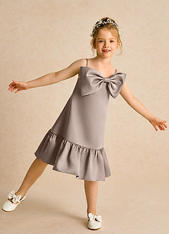 Azazie Kiwi vestidos de niña de las flores Vestido de Gris Pardo de Satin Mate de Corte En A con Tirante Espagueti image1