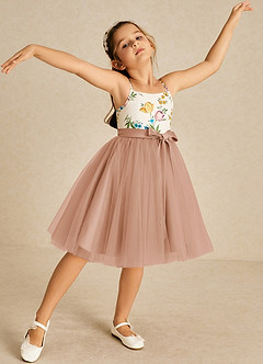 Azazie Jollie Flower Girl Dresses Champagne Rose A-Line Spaghetti Strap Tulle Dress image1