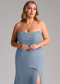 Azazie Saige Vestidos de damas de honor Vestido de Azul Polvoriento de Gasa de Corte en A Convertible con Vestidos sin tirantes image11