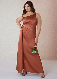 Azazie Mika Brautjungfernkleider Etui One-Shoulder Stretch-Satin Kleid Lehm image8