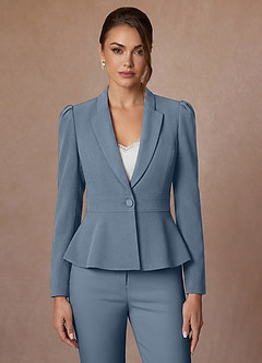 front Amara Staubblau Eleganter, taillierter Peplum-Blazer