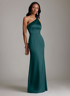 Azazie Voni Abiti da Damigella Abito Sirena in Raso Elasticizzato Monospalla Pino image1