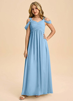 Azazie Lianne Junior Steel Blue A-Line Off the Shoulder Chiffon Dress image3