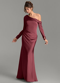 Azazie Sandra Abiti da Damigella Abito Sirena in Raso Elasticizzato Maniche Lunghe Merlot image3