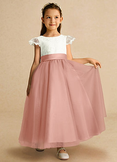 Azazie Pookie vestidos de niña de las flores Vestido de Rosetón de Tul de Corte En A con Encaje image4