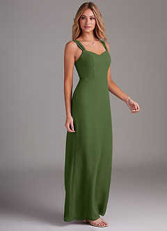 Azazie Denice Bridesmaid Dresses Olive Sheath Pleated Chiffon Dress image5