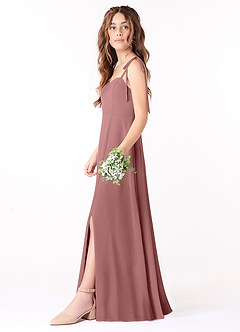 Azazie Rosey Junior A-Linie Herzausschnitt Chiffon Kleid Wüstenrose image3