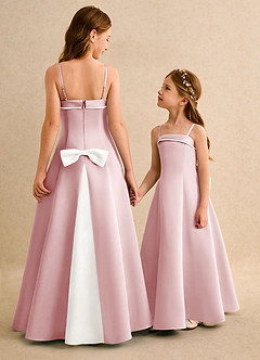 Azazie Izel Girls Formal Flower Girl Dresses Ivory Powder Pink A-Line Pleated Matte Satin Dress image1