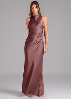 Azazie Evadne Bridesmaid Dresses Vintage Mauve A-Line Pleated Stretch Satin Dress image3