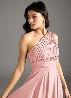 Azazie Charlize Jurken voor bruidsmeisjes Jurk van Stretch Satijn met A-lijn One-shoulder Poederroze image7
