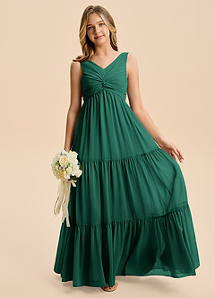 Azazie Devon Junior Emerald A-Line Ruched Chiffon Dress image5
