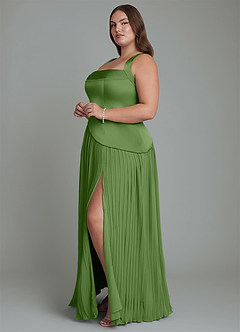 Azazie Stephanie Bridesmaid Dresses Basil A-Line Pleated Stretch Satin Dress image10
