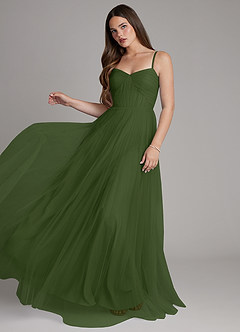 Azazie Teagan Bridesmaid Dresses Olive A-Line Sweetheart Neckline Tulle Dress image3