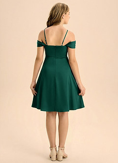 Azazie Anselie Junior Emerald A-Line Pleated Stretch Satin Dress image2