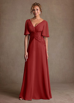 Azazie Milliat Mère de la mariée Robes Robe Trapèze en Mousseline de soie Dentelle Rouille image4