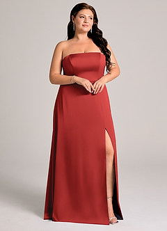 Azazie Wren Brudtärnklänningar Klä av A-Linje i Stretch Satin Axelbandslös Granatäpple Konvertibel image10