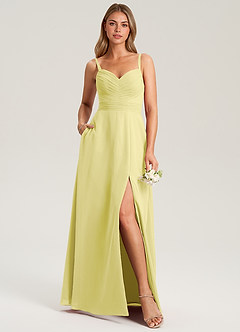 Azazie Terese Bridesmaid Dresses Lemon Sorbet A-Line Pleated Chiffon Dress image6