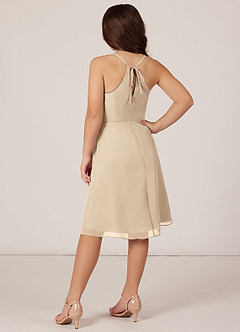 Azazie Doll Junior Champagne A-Line Bow Chiffon Dress image4