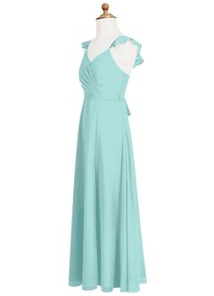 Azazie Emily Junior Aqua A-Line Ruched Chiffon Dress image7