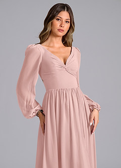 Azazie Teri Robes de demoiselle d'honneur Robe Trapèze en Mousseline de soie Manches longues Rose Poudré image5
