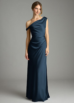 Azazie Emerson Brautjungfernkleider Meerjungfrau-Linie Schulterfrei Stretch-Satin Kleid Dunkelmarine image3