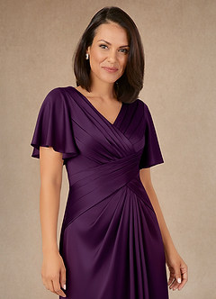 Azazie Emmeline Mother of the Bride Dresses Grape A-Line Pleated Stretch Satin Dress image5