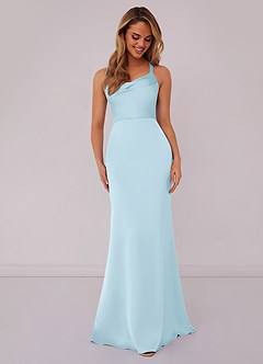 Barbie ♥ Azazie Bridesmaid Dresses Sky Blue Mermaid Pleated Stretch Satin Dress image1