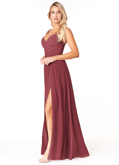 Azazie Chanel Robes de demoiselle d'honneur Robe Trapèze en Mousseline de soie Plissée Merlot image3