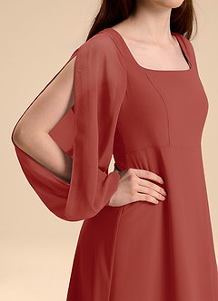 Azazie Bondi Junior Vestido de Terracota de Gasa de Corte en A con Blusón image8