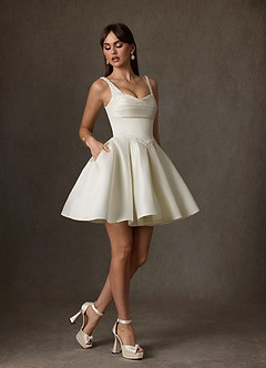 Azazie Zelina Vestidos de novia Vestido de Crema de Satén de Corte en A con Escote de Corazón image4