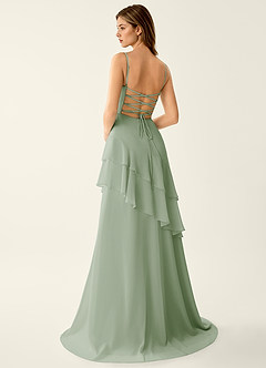 Fiorella Luz Verde Vestido de baile evasê com babados em chiffon image2