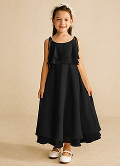 Azazie Temi Flower Girl Dresses Black A-Line Spaghetti Strap Chiffon Dress image4
