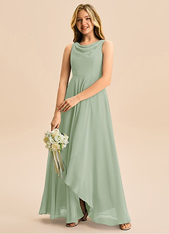 Azazie Mannie Junior Linia A Pofałdowany Szyfon Asymetryczny Młodsza druhna Sukienka image5