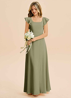 Azazie Bondi Junior Robe Trapèze en Satin extensible Fente Latérale Pistache image5