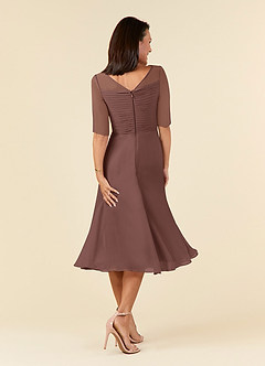 Azazie Naomi Mother of the Bride Dresses Espresso A-Line Boatneck Pleated Chiffon Dress image2