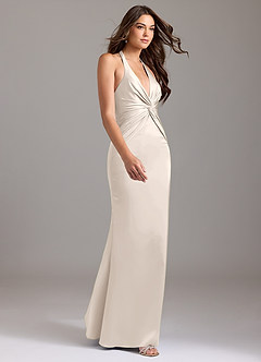 Azazie Valerie Bridesmaid Dresses White Alabaster Mermaid Pleated Stretch Satin Dress image4