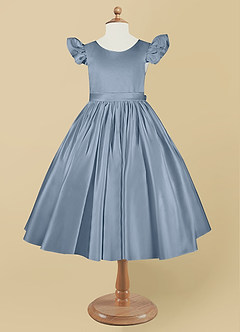 Azazie Violeta Blumenmädchenkleider Ballkleid Schleifen Matte Satin Kleid Staubblau image7