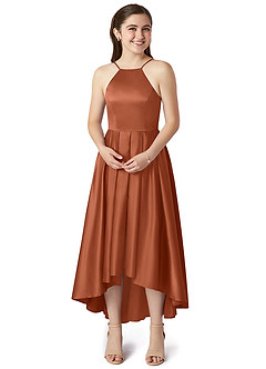 Azazie Jemima Junior A-Linie mit Taschen Stretch-Satin Kleid Zedernrose image4